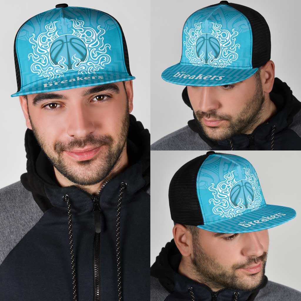 New Zealand Mesh Trucker Cap Fire Basketball Maori Tribal Sky Blue - Polynesian Pride