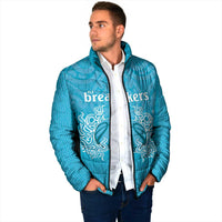 New Zealand Custom Padded Jacket Fire Basketball Maori Tribal Sky Blue - Polynesian Pride