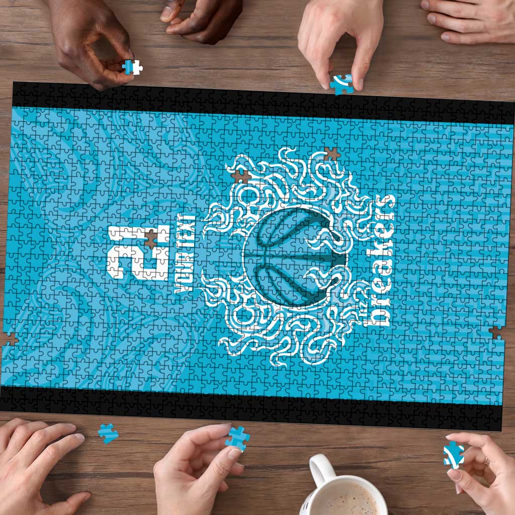 New Zealand Custom Puzzle Fire Basketball Maori Tribal Sky Blue - Polynesian Pride