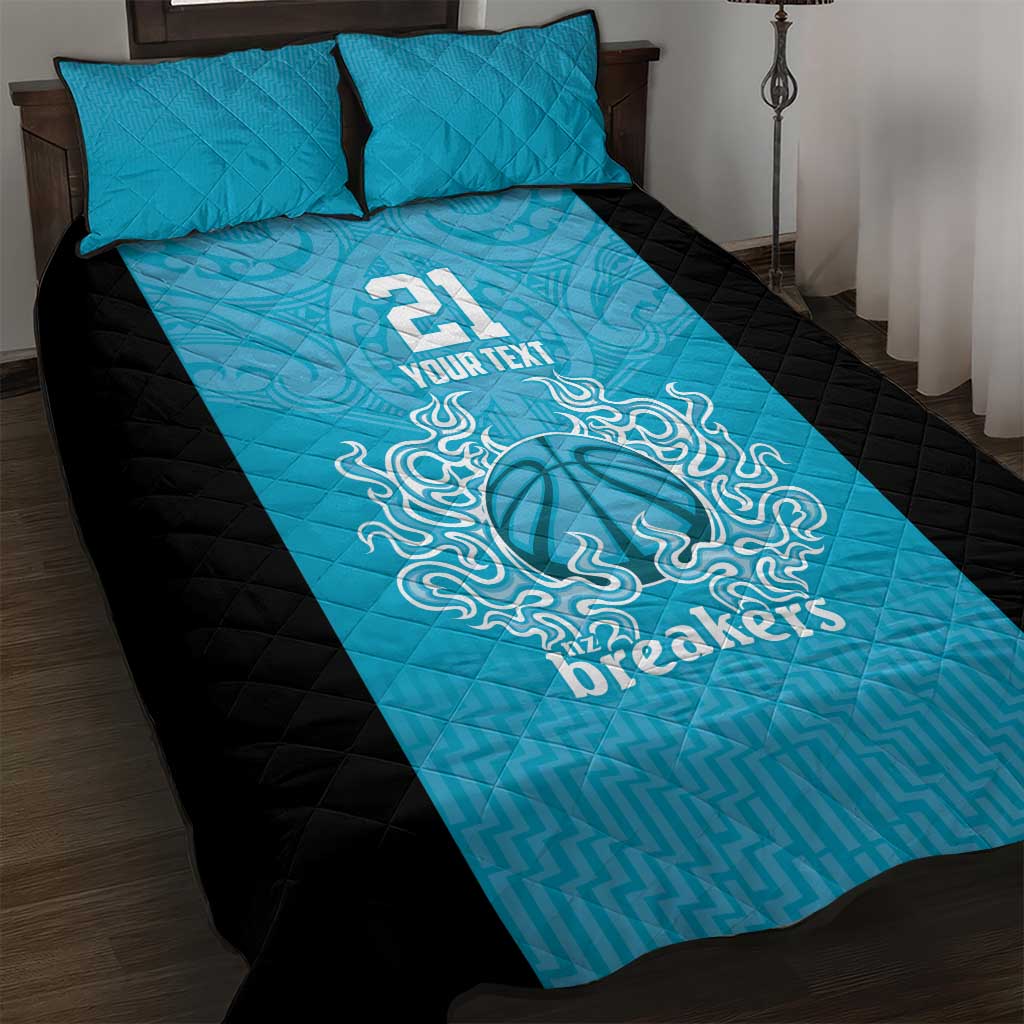 New Zealand Custom Quilt Bed Set Fire Basketball Maori Tribal Sky Blue - Polynesian Pride