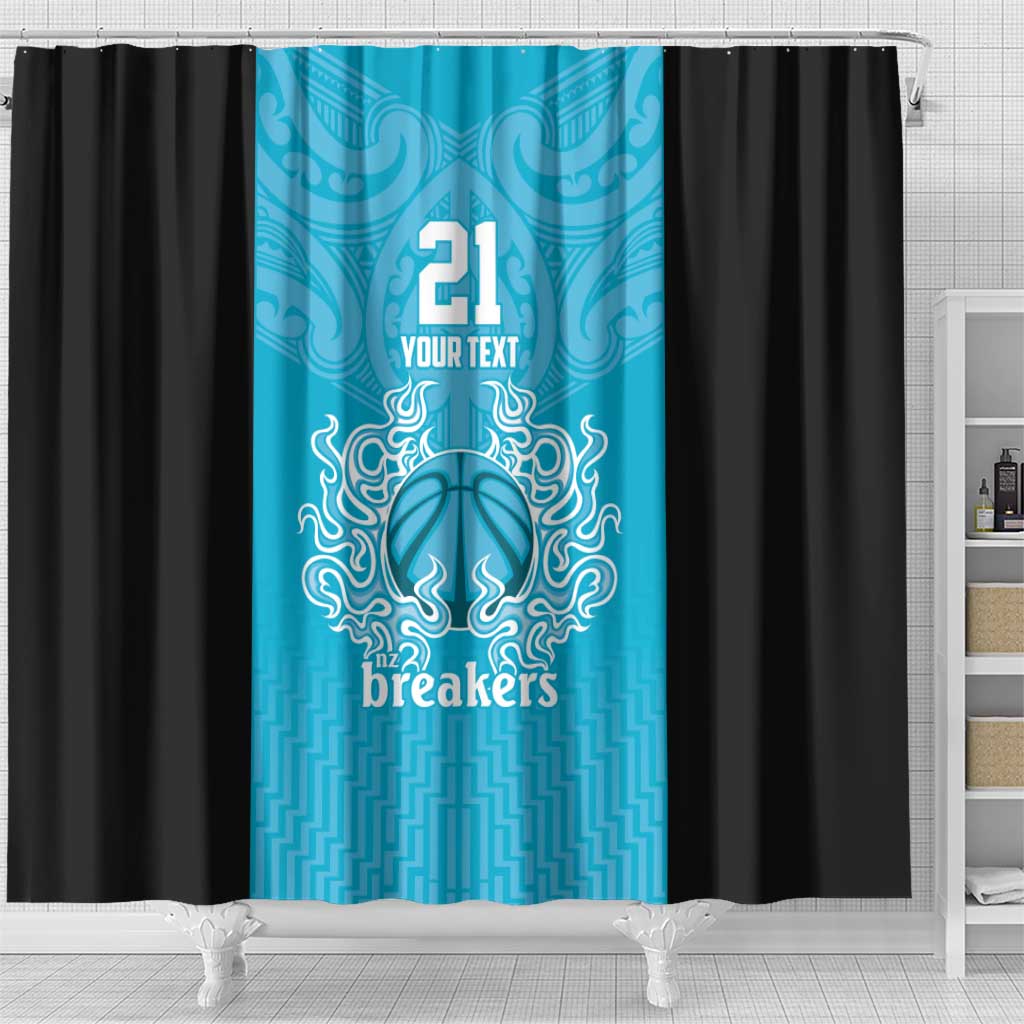 New Zealand Custom Shower Curtain Fire Basketball Maori Tribal Sky Blue - Polynesian Pride