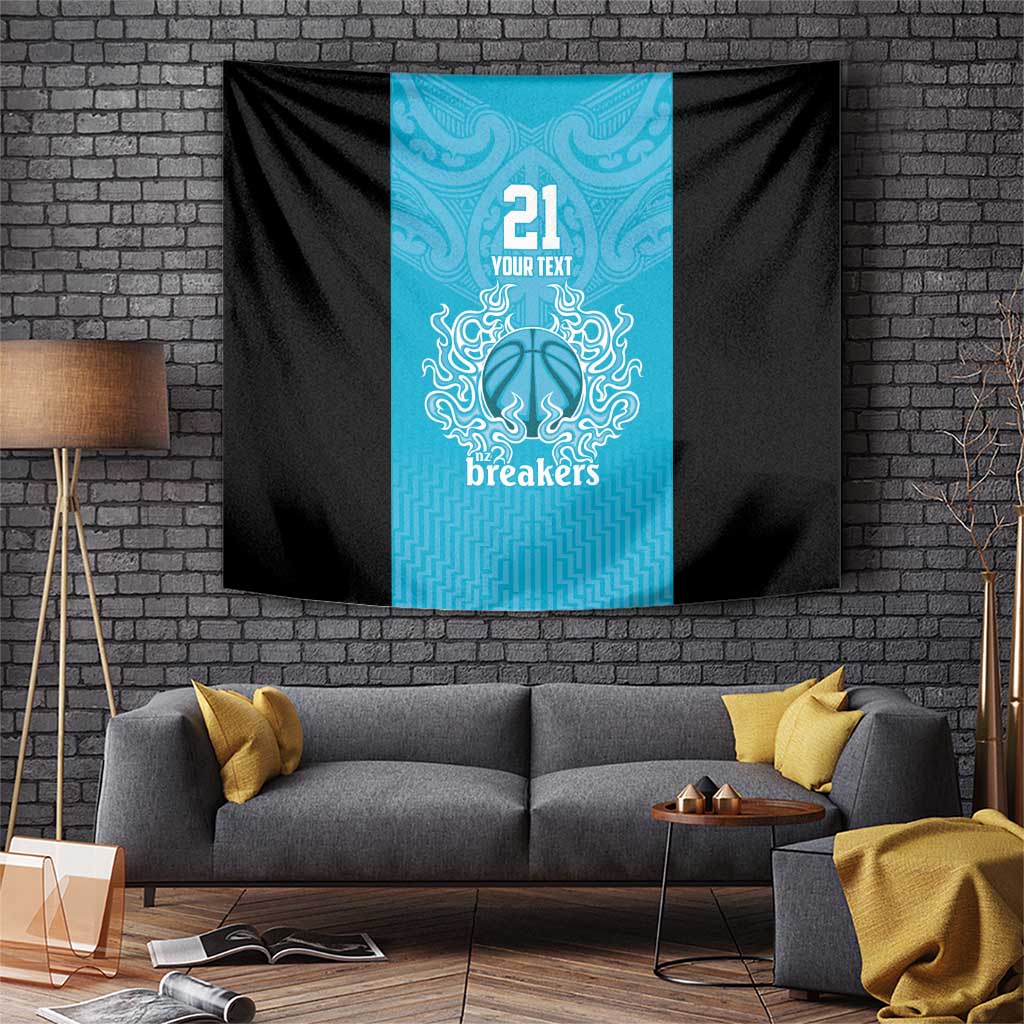 New Zealand Custom Tapestry Fire Basketball Maori Tribal Sky Blue - Polynesian Pride