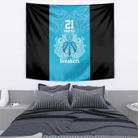 New Zealand Custom Tapestry Fire Basketball Maori Tribal Sky Blue - Polynesian Pride