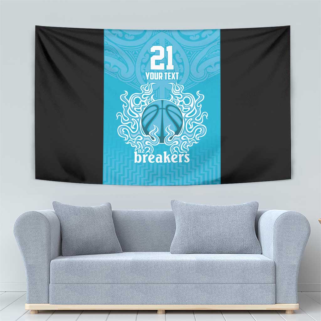 New Zealand Custom Tapestry Fire Basketball Maori Tribal Sky Blue - Polynesian Pride