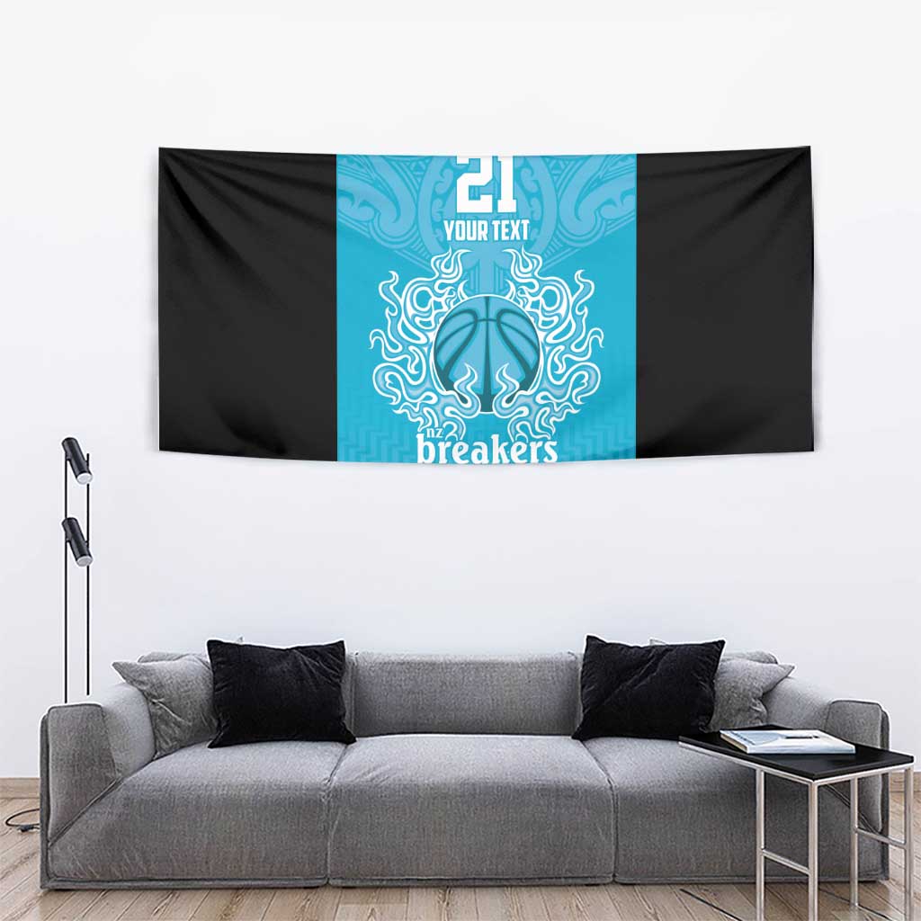 New Zealand Custom Tapestry Fire Basketball Maori Tribal Sky Blue - Polynesian Pride