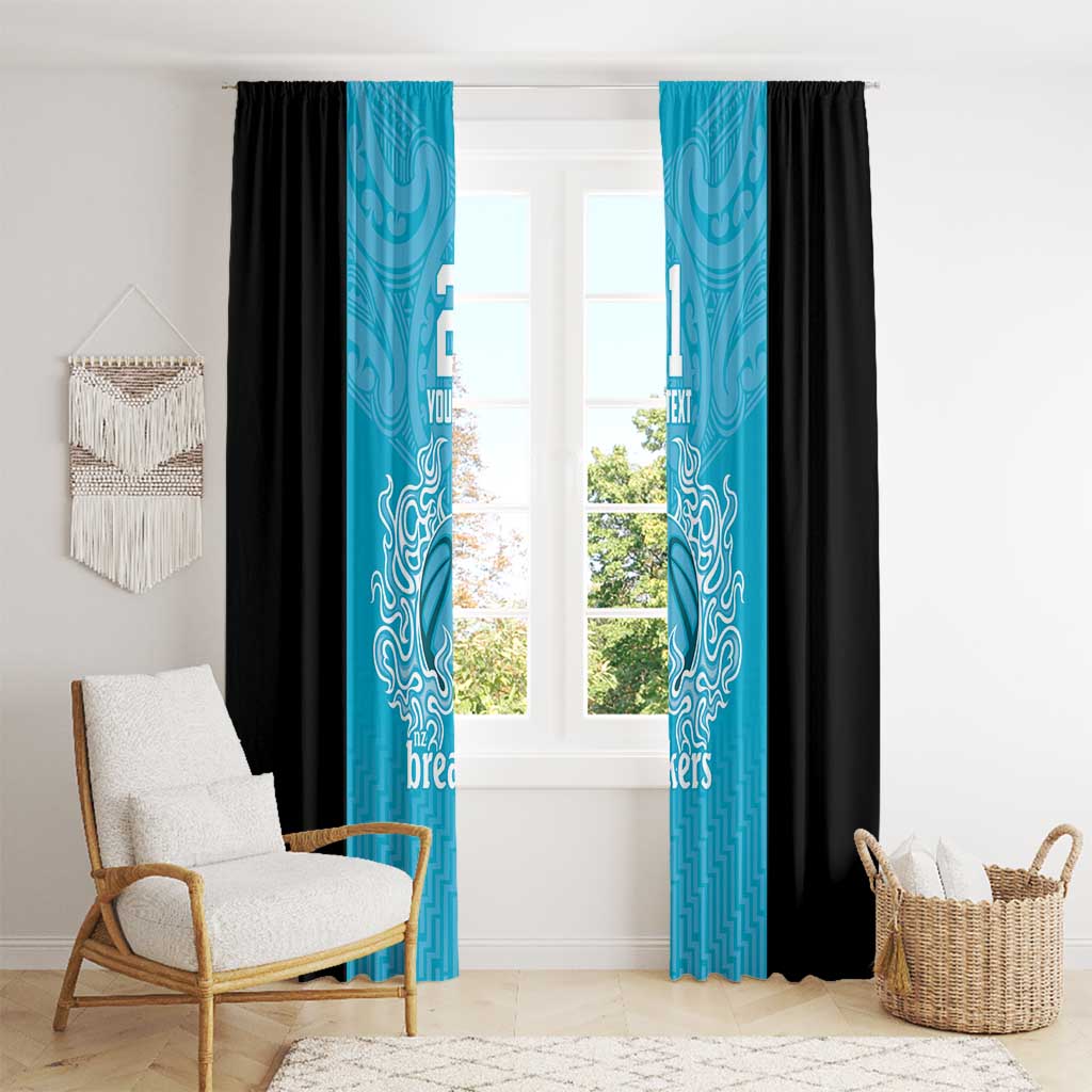 New Zealand Custom Window Curtain Fire Basketball Maori Tribal Sky Blue - Polynesian Pride