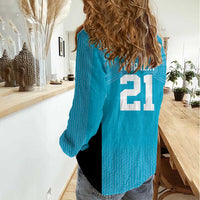 New Zealand Custom Women Casual Shirt Fire Basketball Maori Tribal Sky Blue - Polynesian Pride