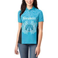New Zealand Custom Women Polo Shirt Fire Basketball Maori Tribal Sky Blue - Polynesian Pride