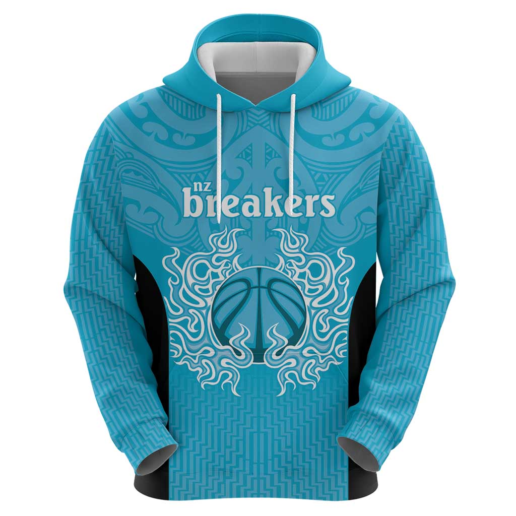 New Zealand Custom Zip Hoodie Fire Basketball Maori Tribal Sky Blue - Polynesian Pride