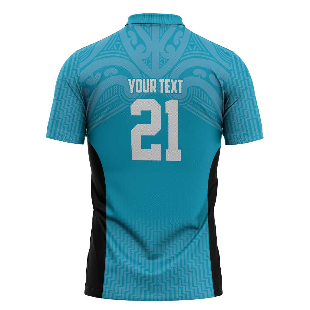 New Zealand Custom Zipper Polo Shirt Fire Basketball Maori Tribal Sky Blue LT9 - Polynesian Pride