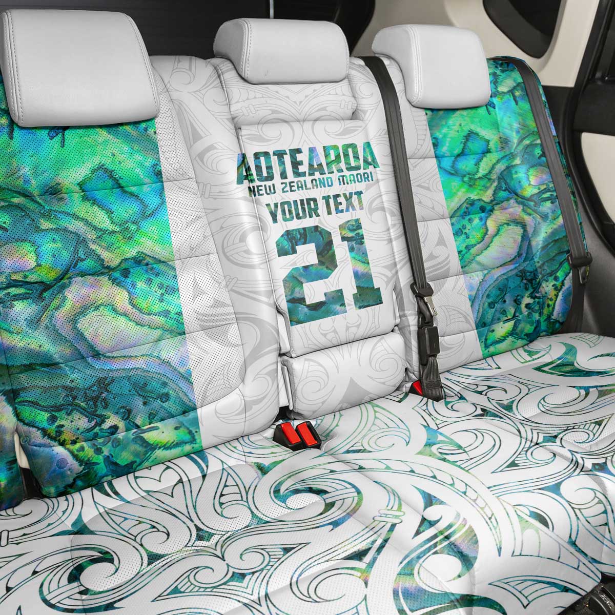 Custom New Zealand Aotearoa Back Car Seat Cover Green Maori Paua Shell Indigenous - Polynesian Pride