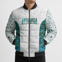 Custom New Zealand Aotearoa Bomber Puffer Jacket Green Maori Paua Shell Indigenous - Polynesian Pride