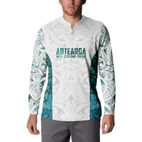 Custom New Zealand Aotearoa Button Sweatshirt Green Maori Paua Shell Indigenous - Polynesian Pride