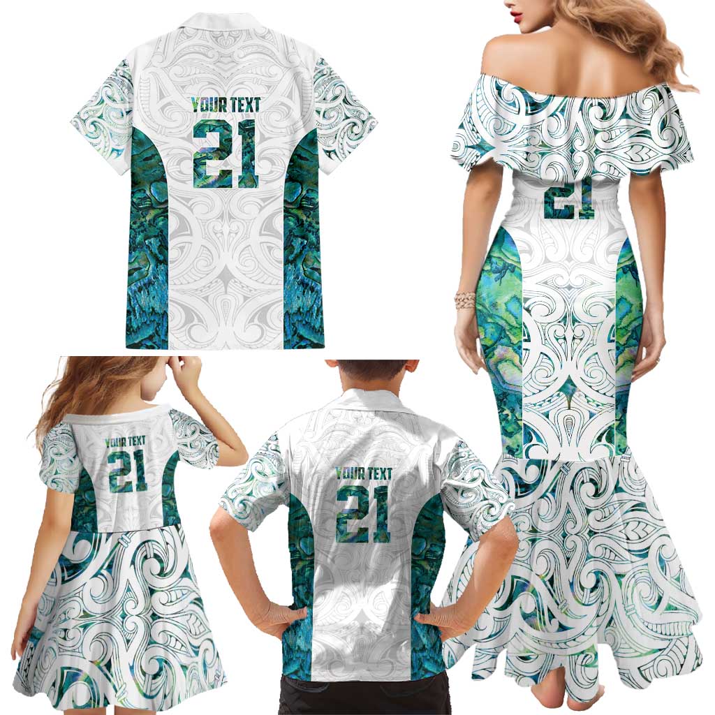 Custom New Zealand Aotearoa Family Matching Mermaid Dress and Hawaiian Shirt Green Maori Paua Shell Indigenous - Polynesian Pride