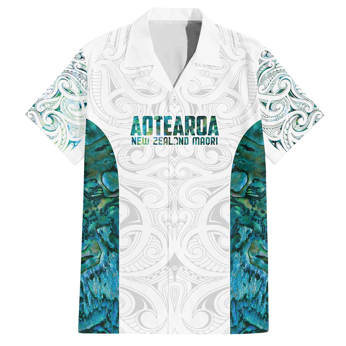 Custom New Zealand Aotearoa Family Matching Off The Shoulder Long Sleeve Dress and Hawaiian Shirt Green Maori Paua Shell Indigenous - Polynesian Pride