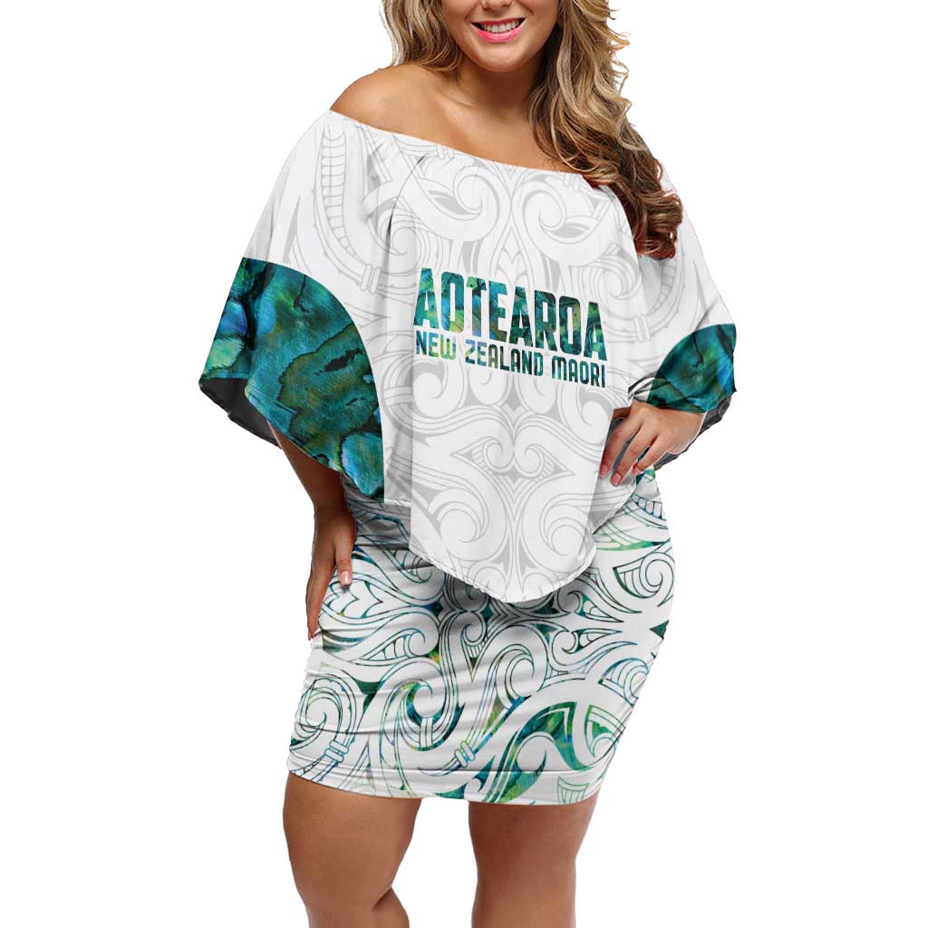 Custom New Zealand Aotearoa Family Matching Off Shoulder Short Dress and Hawaiian Shirt Green Maori Paua Shell Indigenous LT9 Mom's Dress Green - Polynesian Pride