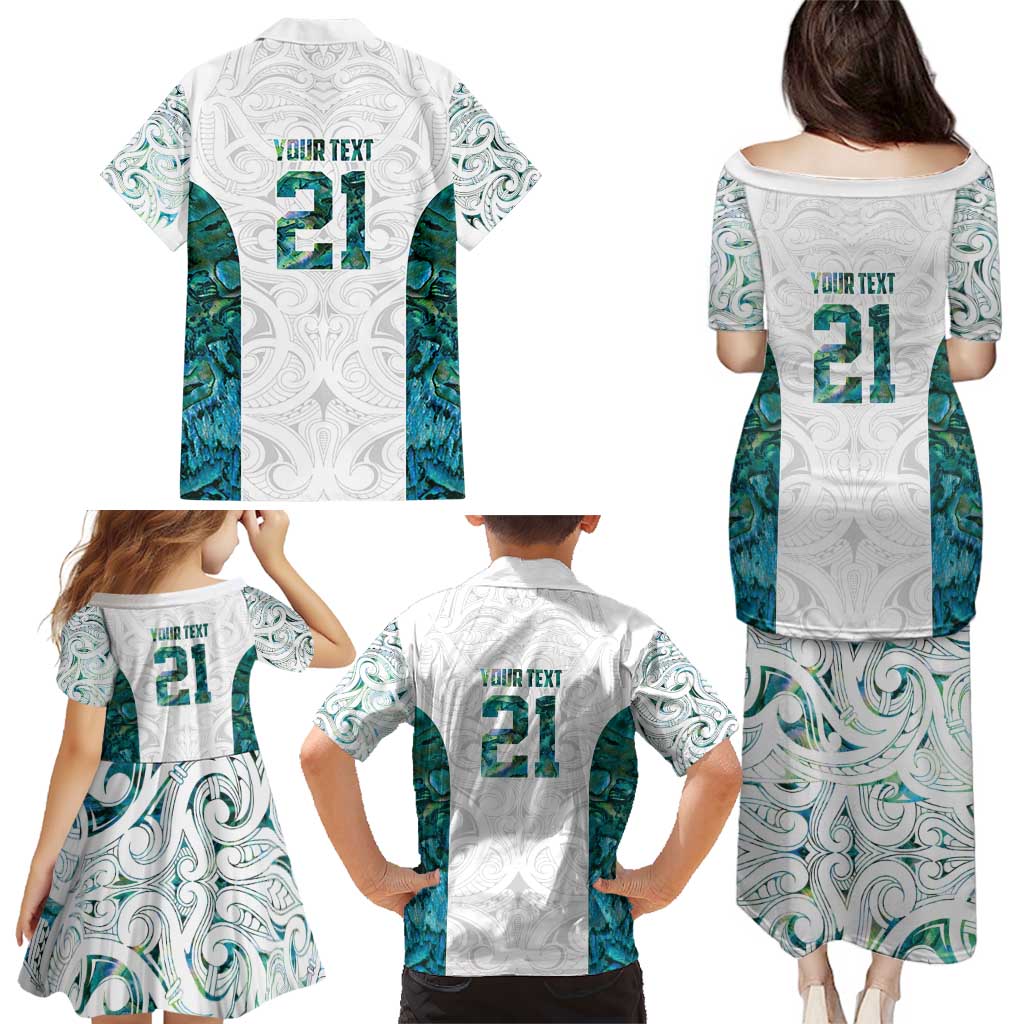 Custom New Zealand Aotearoa Family Matching Puletasi and Hawaiian Shirt Green Maori Paua Shell Indigenous - Polynesian Pride