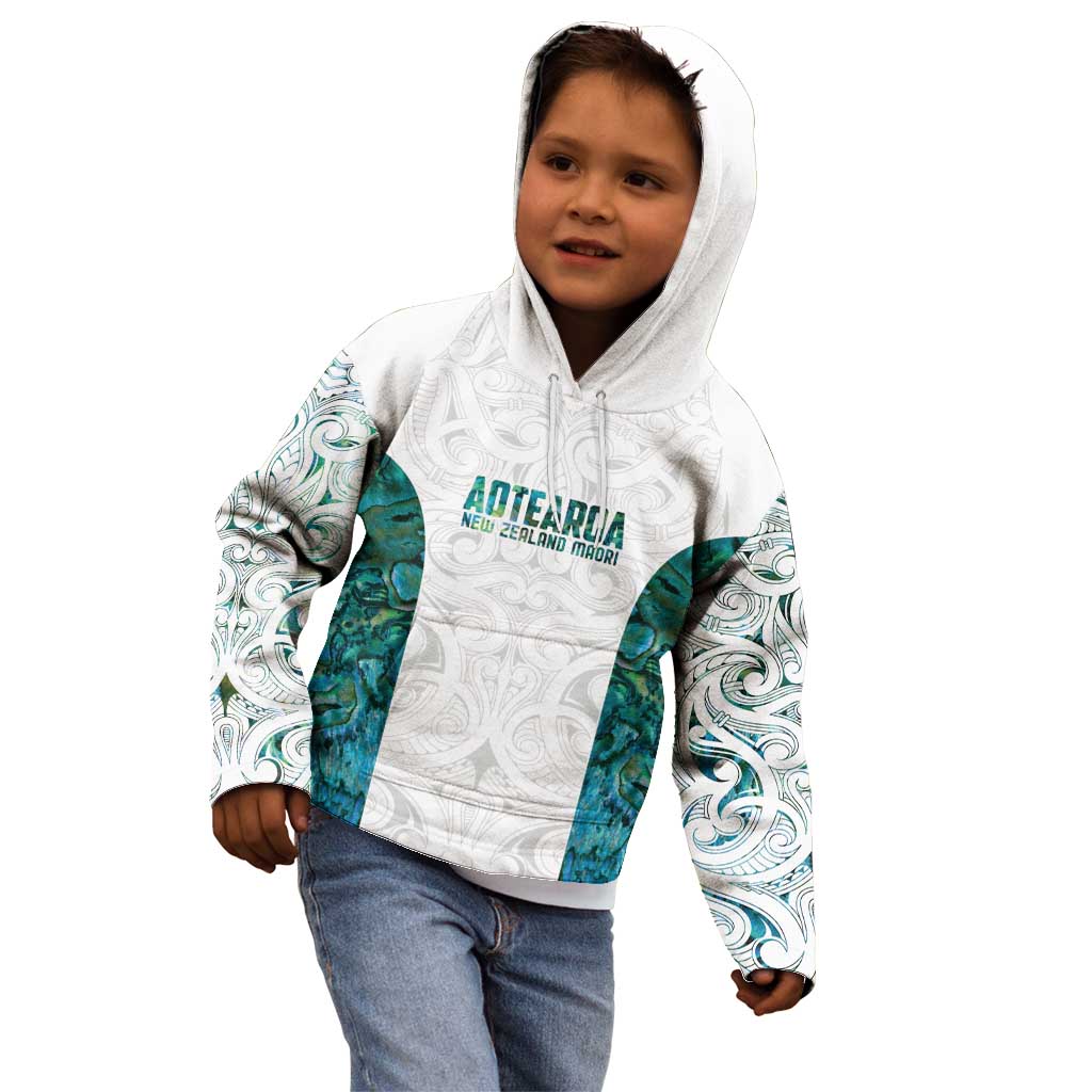 Custom New Zealand Aotearoa Kid Hoodie Green Maori Paua Shell Indigenous - Polynesian Pride
