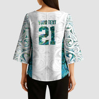 Custom New Zealand Aotearoa Kimono Sleeve Blouse Green Maori Paua Shell Indigenous - Polynesian Pride