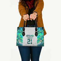 Custom New Zealand Aotearoa Leather Bag Green Maori Paua Shell Indigenous - Polynesian Pride