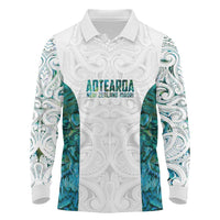 Custom New Zealand Aotearoa Long Sleeve Polo Shirt Green Maori Paua Shell Indigenous LT9 Green - Polynesian Pride