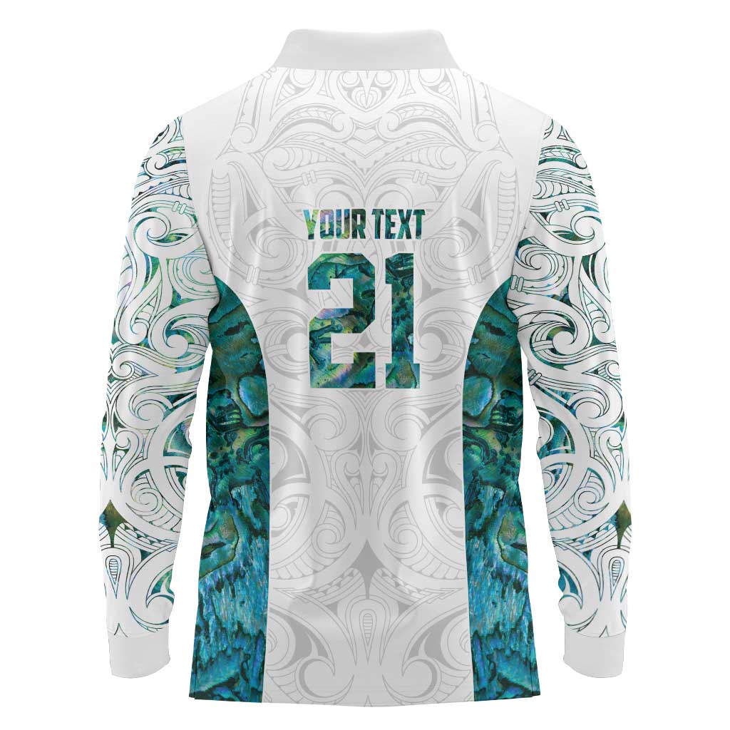 Custom New Zealand Aotearoa Long Sleeve Polo Shirt Green Maori Paua Shell Indigenous LT9 - Polynesian Pride
