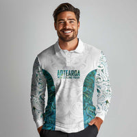 Custom New Zealand Aotearoa Long Sleeve Polo Shirt Green Maori Paua Shell Indigenous LT9 - Polynesian Pride