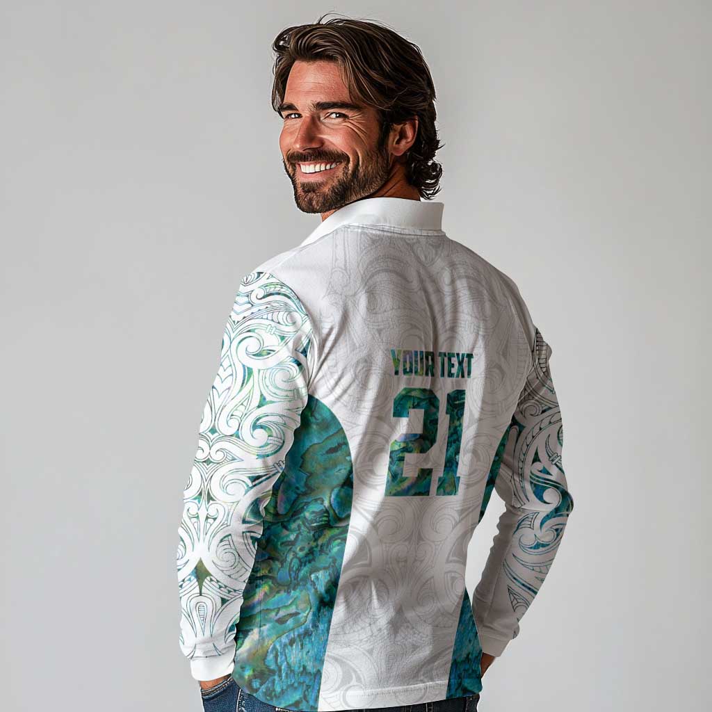Custom New Zealand Aotearoa Long Sleeve Polo Shirt Green Maori Paua Shell Indigenous LT9 - Polynesian Pride