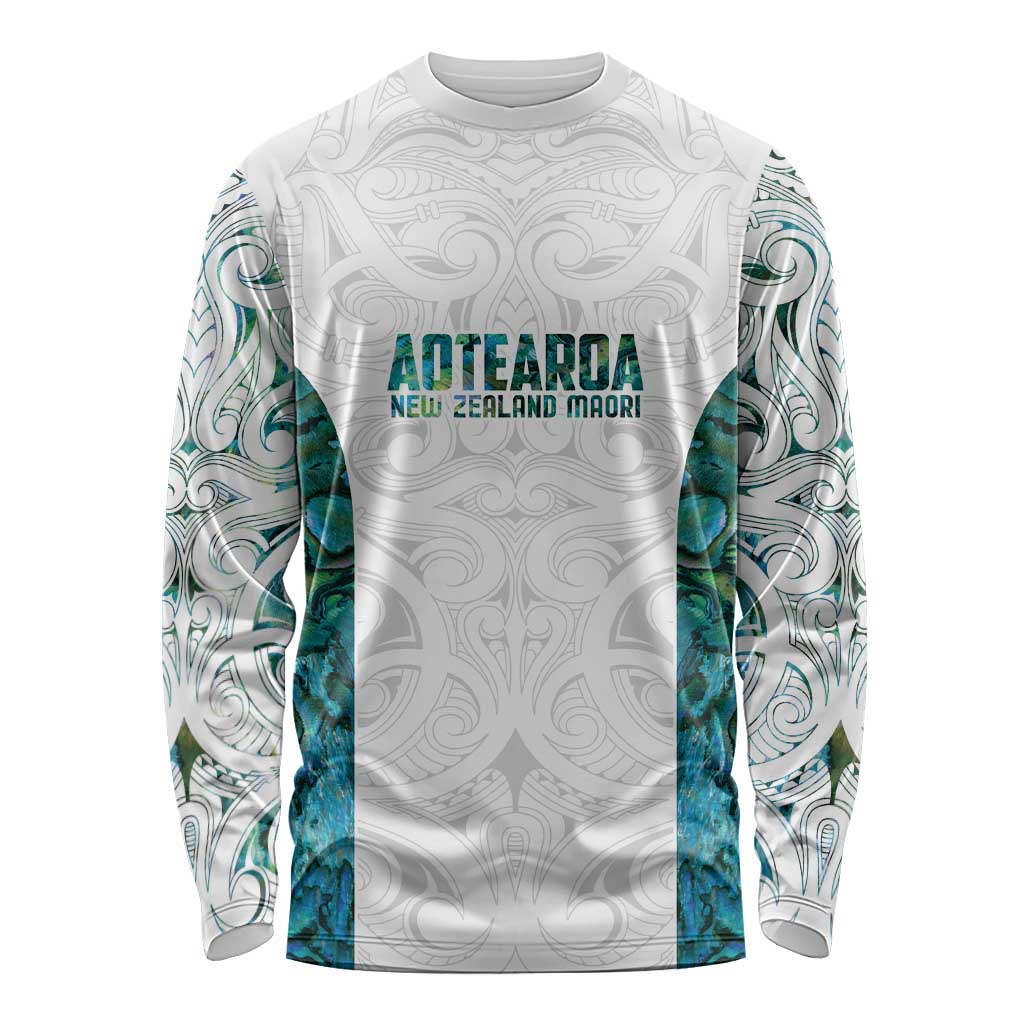 Custom New Zealand Aotearoa Long Sleeve Shirt Green Maori Paua Shell Indigenous - Polynesian Pride