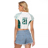 Custom New Zealand Aotearoa Raglan Cropped T Shirt Green Maori Paua Shell Indigenous - Polynesian Pride