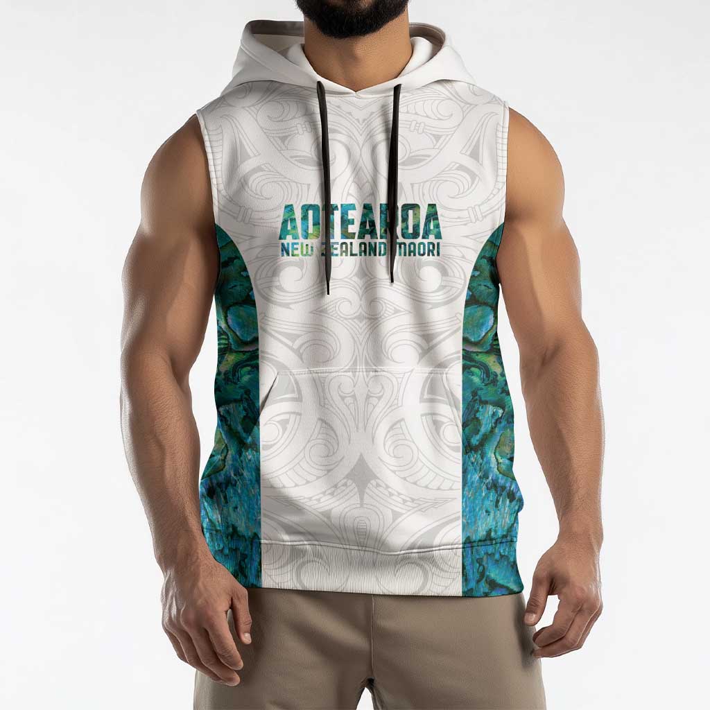 Custom New Zealand Aotearoa Sleeveless Hoodie Green Maori Paua Shell Indigenous - Polynesian Pride