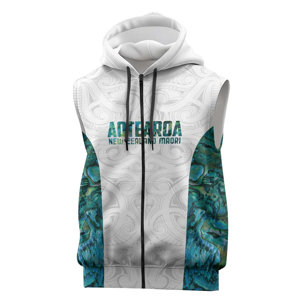Custom New Zealand Aotearoa Sleeveless Zip Hoodie Green Maori Paua Shell Indigenous LT9 Green - Polynesian Pride