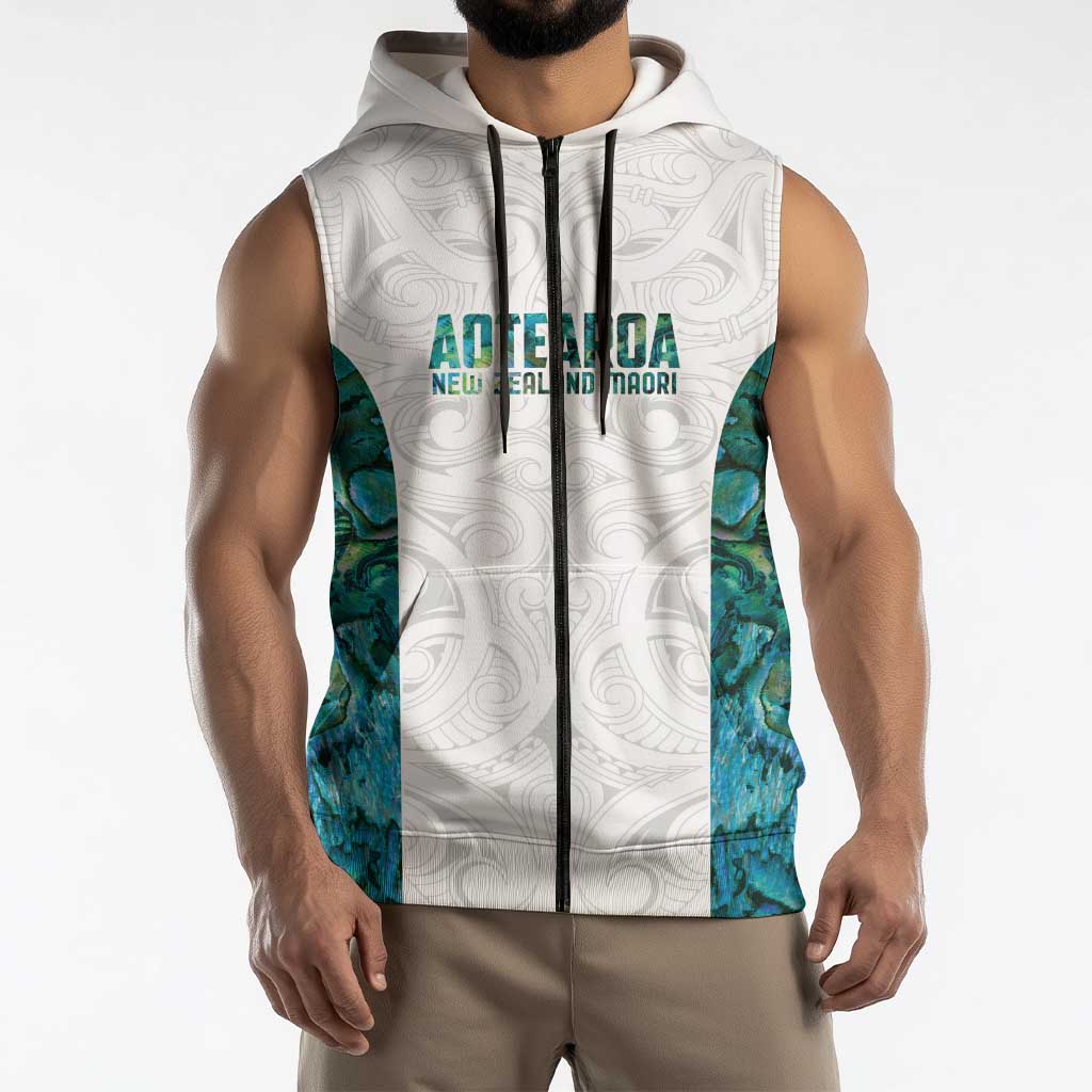 Custom New Zealand Aotearoa Sleeveless Zip Hoodie Green Maori Paua Shell Indigenous LT9 - Polynesian Pride