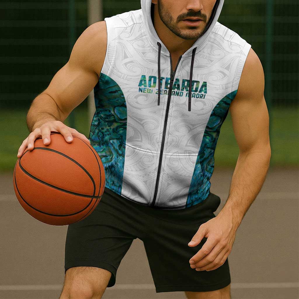 Custom New Zealand Aotearoa Sleeveless Zip Hoodie Green Maori Paua Shell Indigenous LT9 - Polynesian Pride