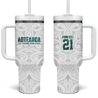 Custom New Zealand Aotearoa Tumbler With Handle Green Maori Paua Shell Indigenous - Polynesian Pride