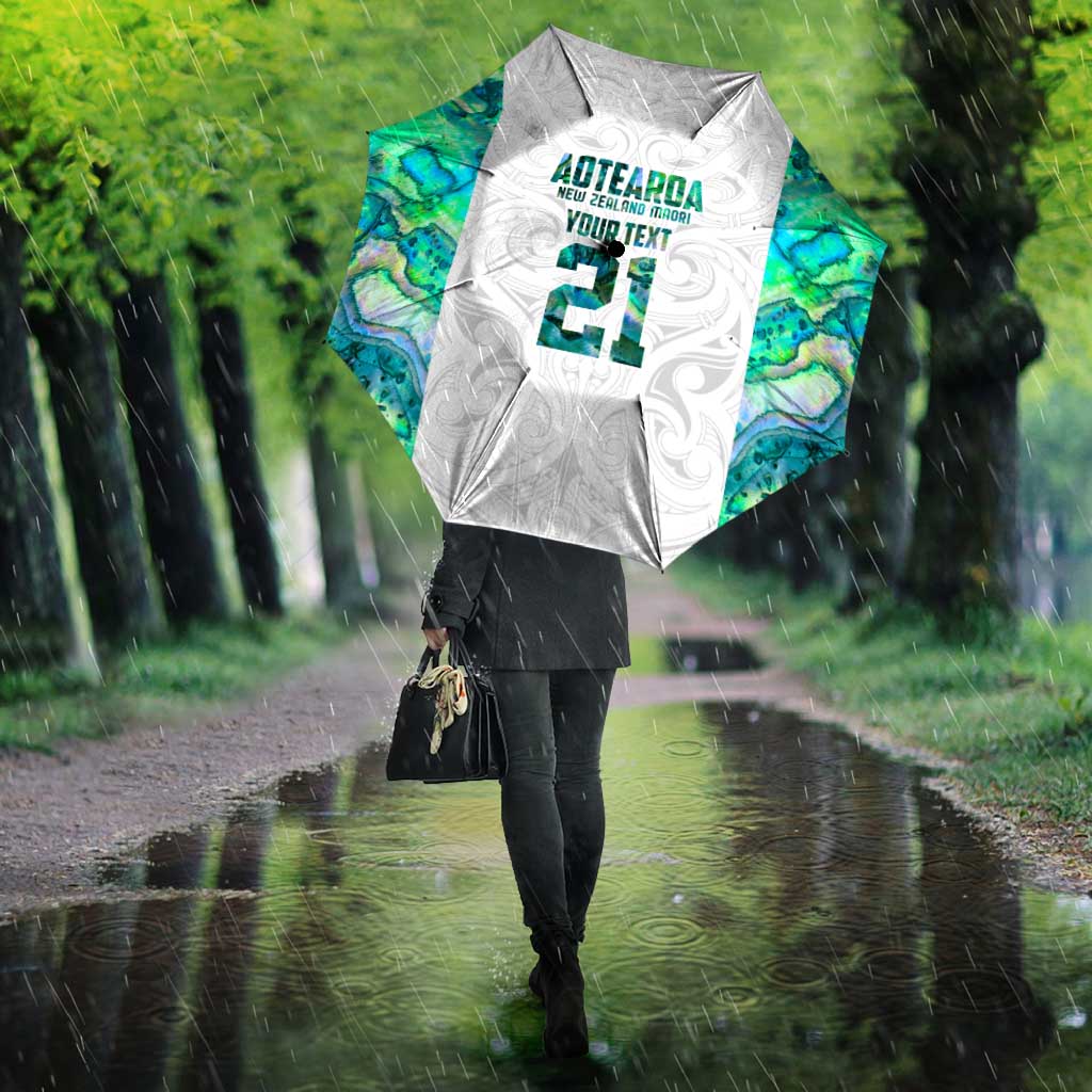 Custom New Zealand Aotearoa Umbrella Green Maori Paua Shell Indigenous - Polynesian Pride