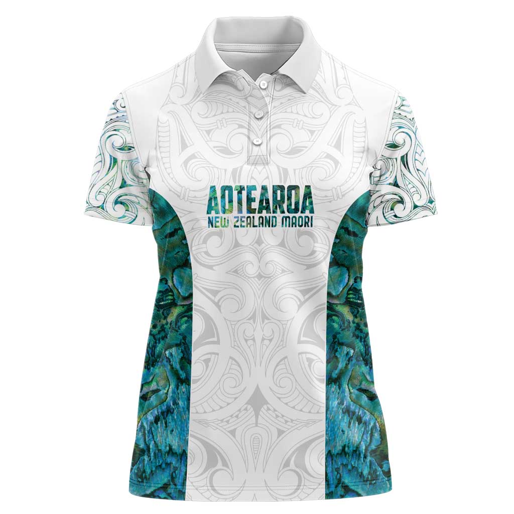 Custom New Zealand Aotearoa Women Polo Shirt Green Maori Paua Shell Indigenous LT9 Female Green - Polynesian Pride