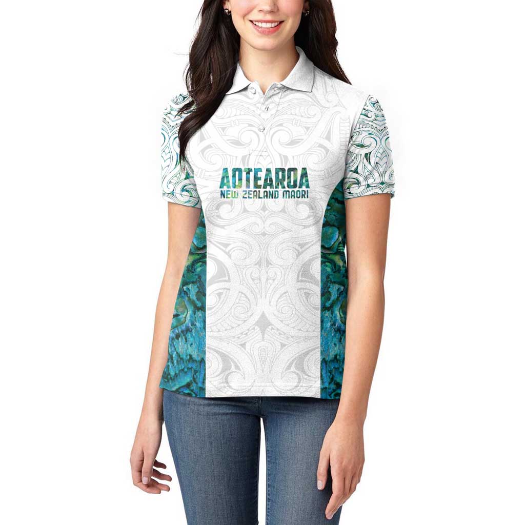 Custom New Zealand Aotearoa Women Polo Shirt Green Maori Paua Shell Indigenous LT9 - Polynesian Pride