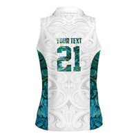 Custom New Zealand Aotearoa Women Sleeveless Polo Shirt Green Maori Paua Shell Indigenous LT9 - Polynesian Pride