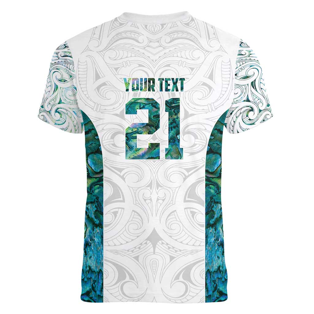 Custom New Zealand Aotearoa Women V-Neck T-Shirt Green Maori Paua Shell Indigenous LT9 - Polynesian Pride