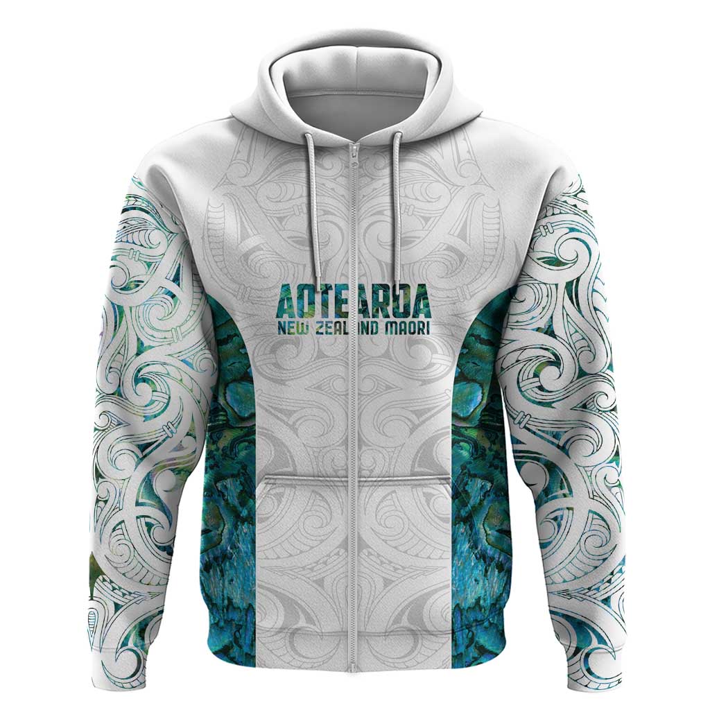 Custom New Zealand Aotearoa Zip Hoodie Green Maori Paua Shell Indigenous - Polynesian Pride