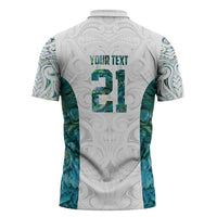 Custom New Zealand Aotearoa Zipper Polo Shirt Green Maori Paua Shell Indigenous LT9 - Polynesian Pride