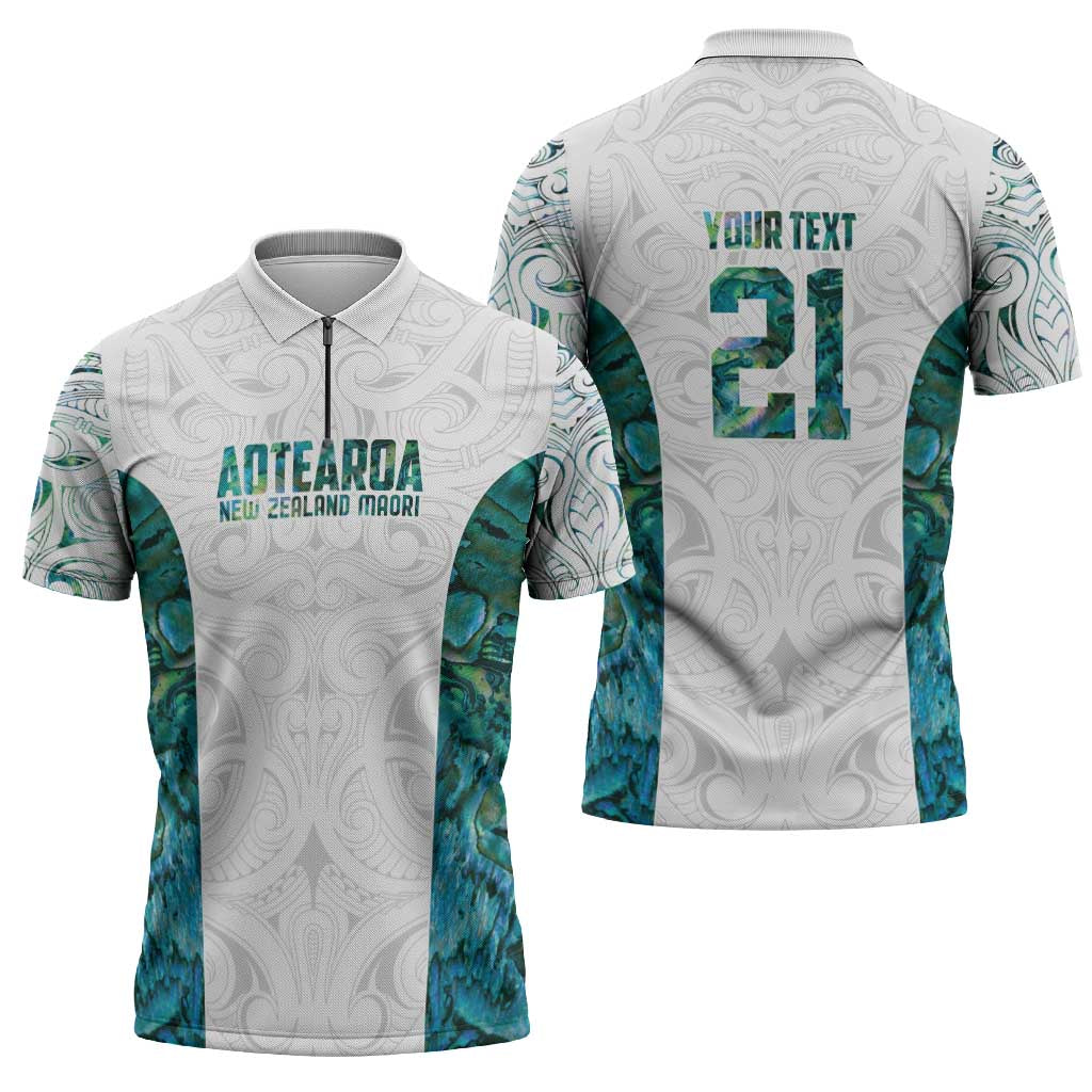 Custom New Zealand Aotearoa Zipper Polo Shirt Green Maori Paua Shell Indigenous LT9 - Polynesian Pride