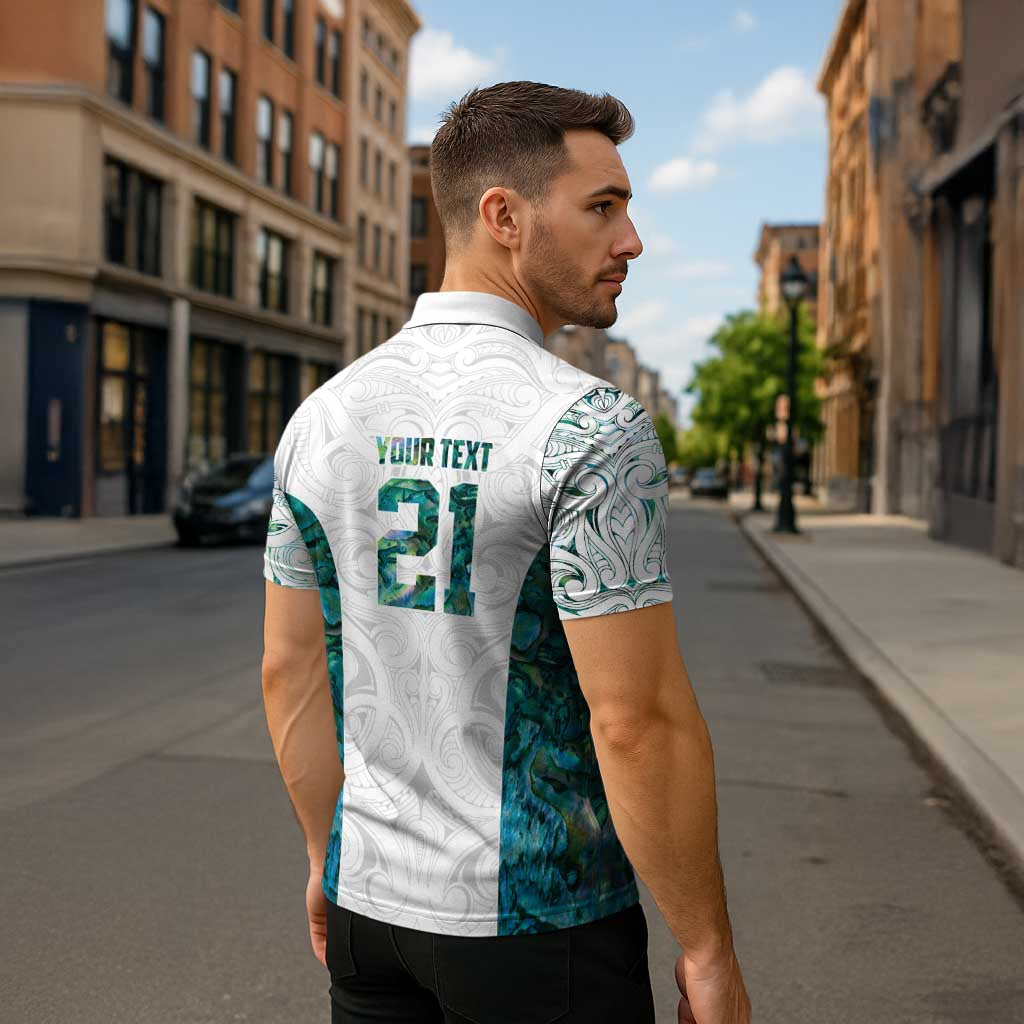 Custom New Zealand Aotearoa Zipper Polo Shirt Green Maori Paua Shell Indigenous LT9 - Polynesian Pride