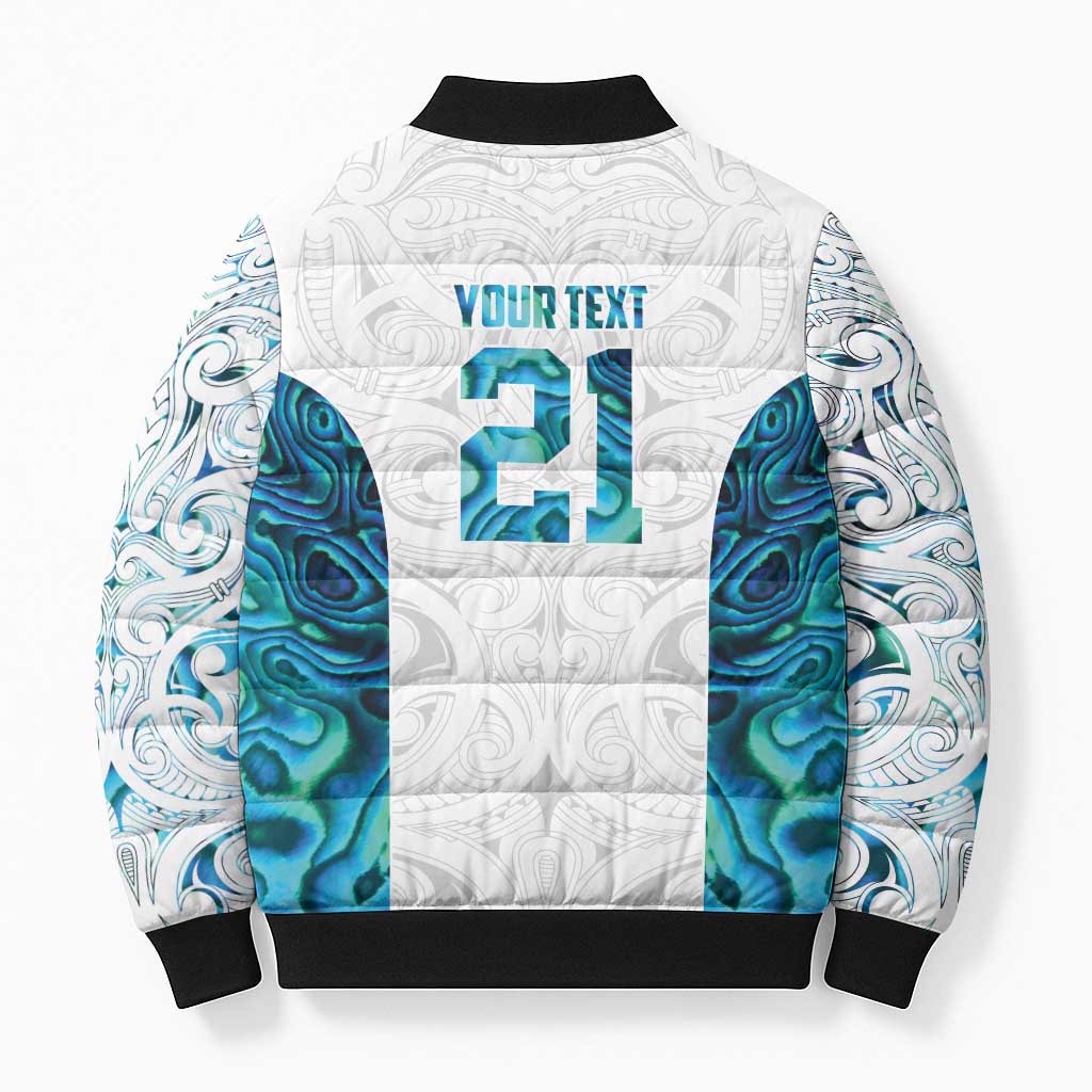 Custom New Zealand Aotearoa Bomber Puffer Jacket Maori Paua Shell Indigenous - Polynesian Pride