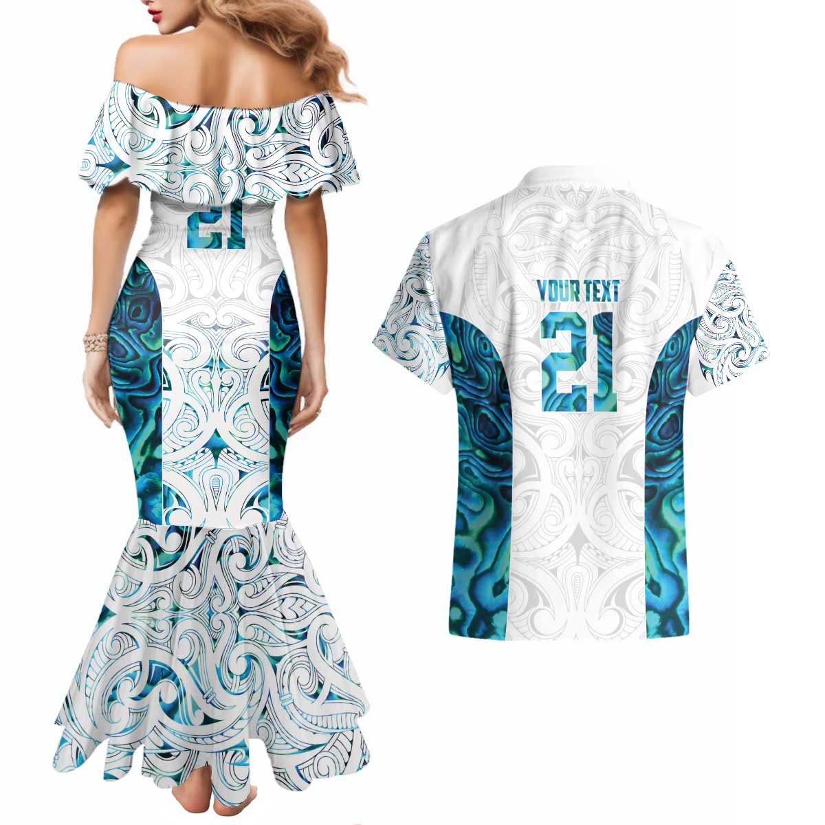 Custom New Zealand Aotearoa Couples Matching Mermaid Dress and Hawaiian Shirt Maori Paua Shell Indigenous - Polynesian Pride