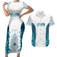 Custom New Zealand Aotearoa Couples Matching Short Sleeve Bodycon Dress and Hawaiian Shirt Maori Paua Shell Indigenous - Polynesian Pride