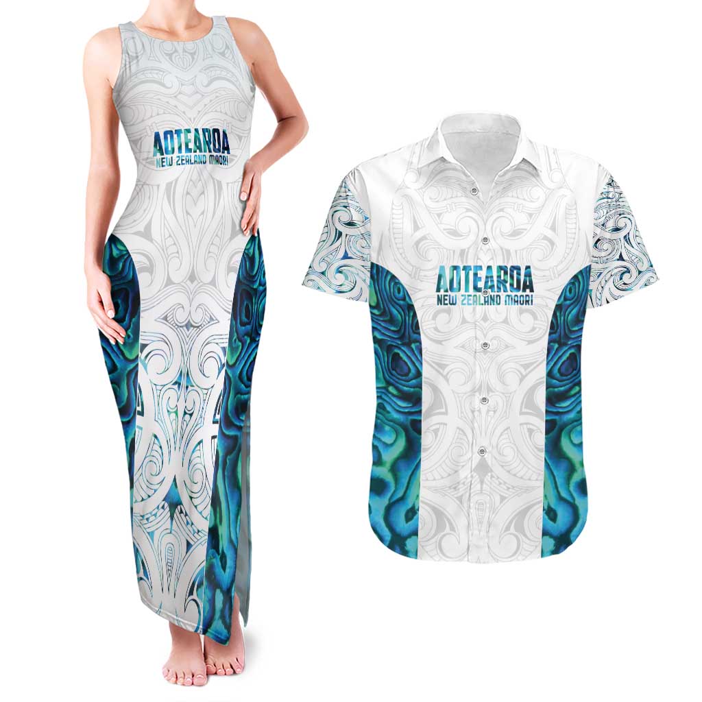 Custom New Zealand Aotearoa Couples Matching Tank Maxi Dress and Hawaiian Shirt Maori Paua Shell Indigenous - Polynesian Pride