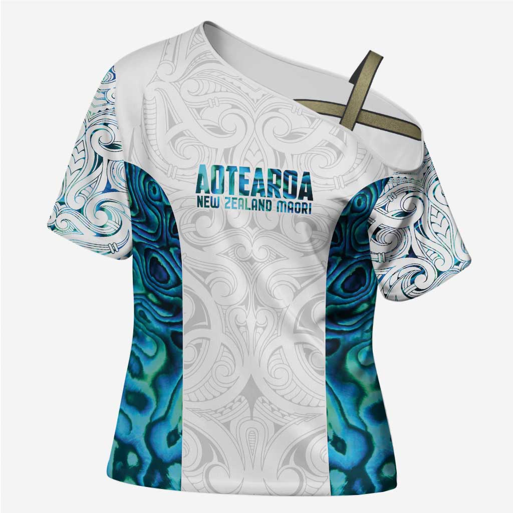 Custom New Zealand Aotearoa Cross Shoulder Shirt Maori Paua Shell Indigenous - Polynesian Pride