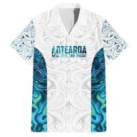 Custom New Zealand Aotearoa Family Matching Off Shoulder Short Dress and Hawaiian Shirt Maori Paua Shell Indigenous LT9 Dad's Shirt - Short Sleeve Blue - Polynesian Pride
